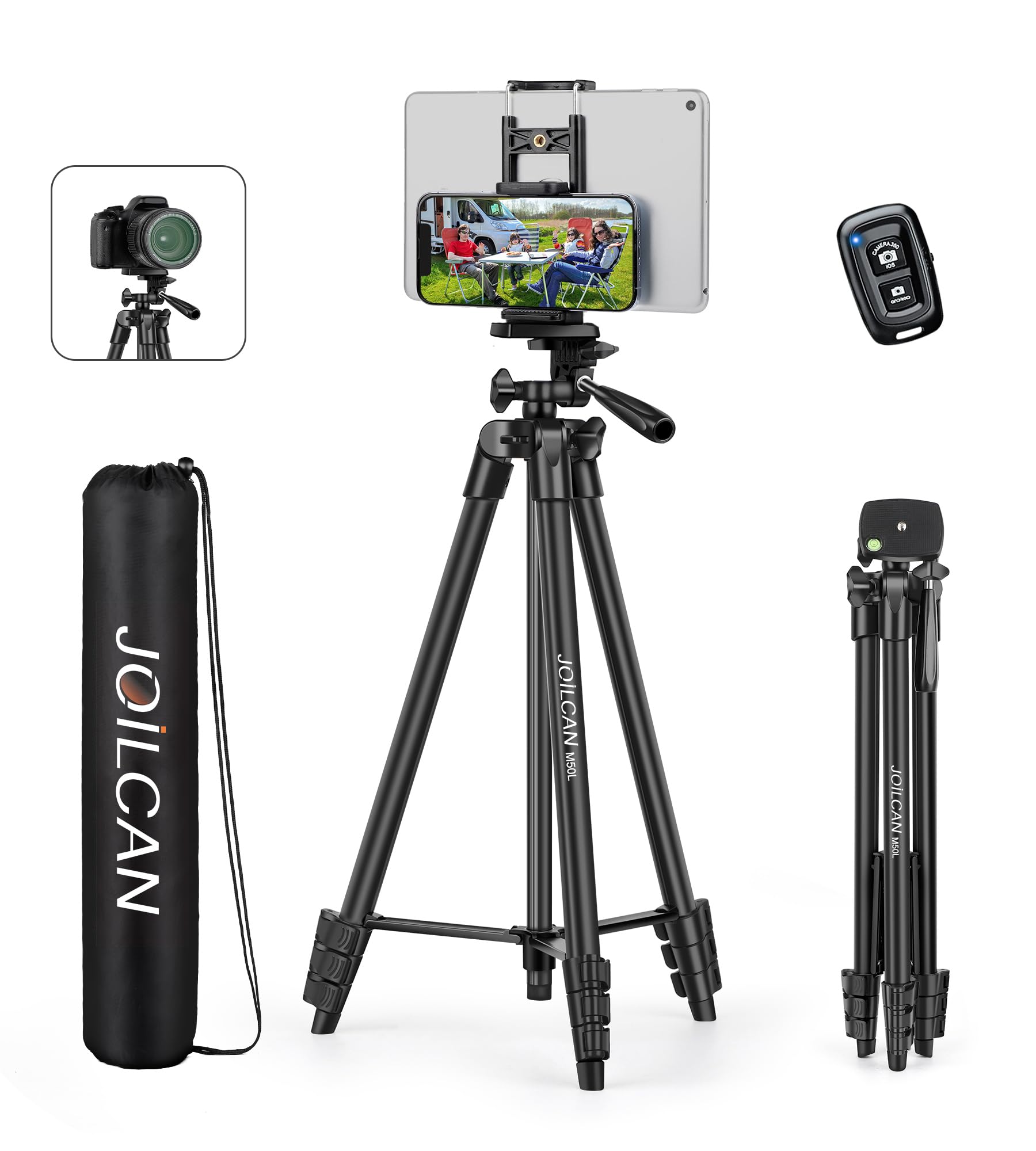 JOILCAN 67 Tripods Camera Tripod Phone Tablet Tripod for Video Recording Vlog Photo with Remote Carry Bag Aluminum