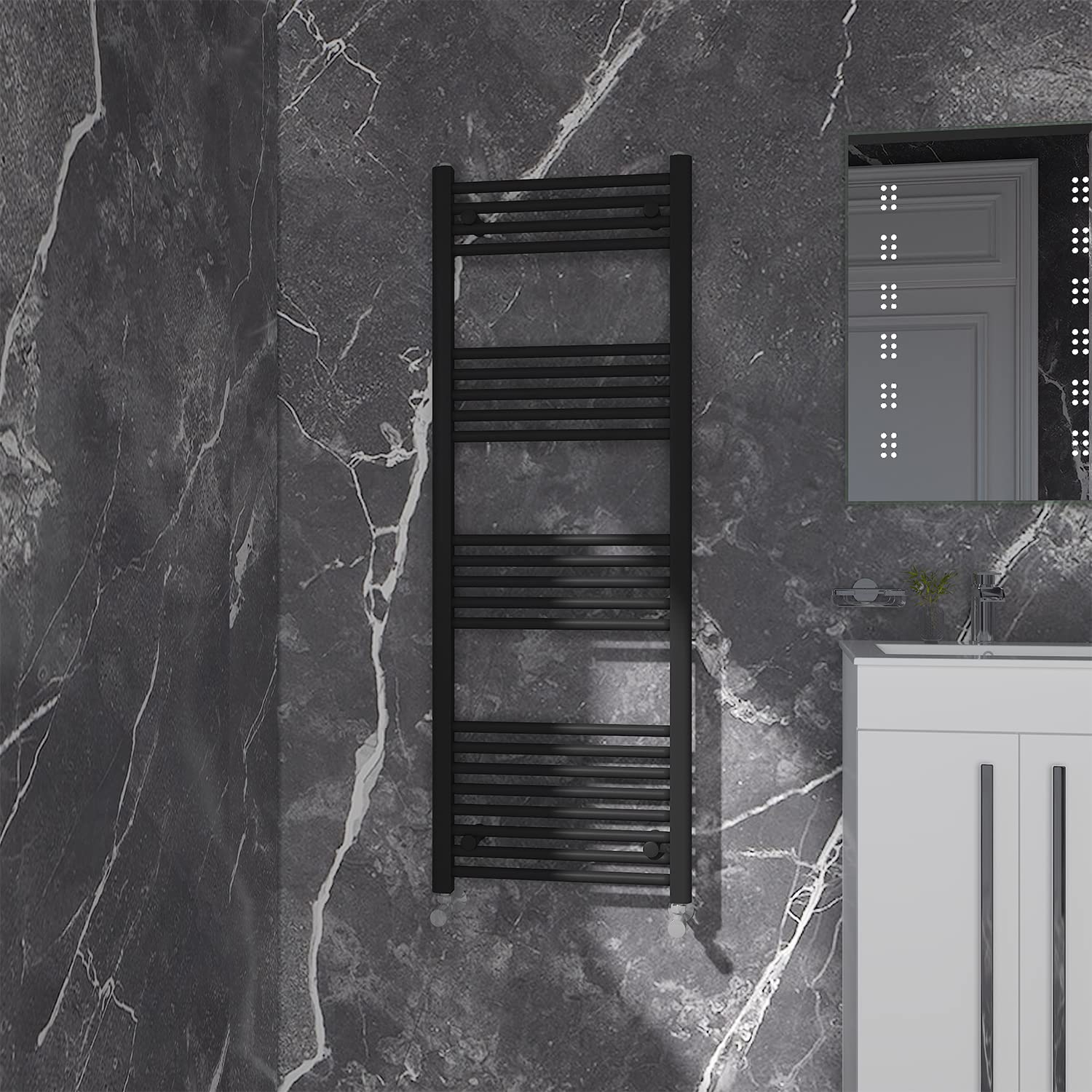 Nrg Black Straight Central Heating Towel Rail Bathroom Heated Rad Radiators Ladder Warmer - 1400×500Mm