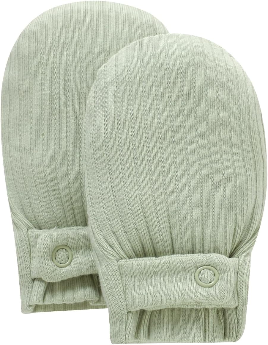Baby No Scratch Mittens Stay On, Organic Cotton, Breathable Soft Warm Adjustable Newborn Gloves for Infant Boys Girls