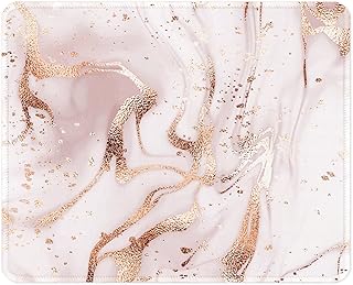 ITNRSIIET Mouse Pad with Non-Slip Rubber Base, Stitched Edge, Premium-Textured, Waterproof Gaming Mouse Pad for Wireless Mouse, Computers, Laptop, Office, 10.2×8.3 in, Rose Gold Marbling