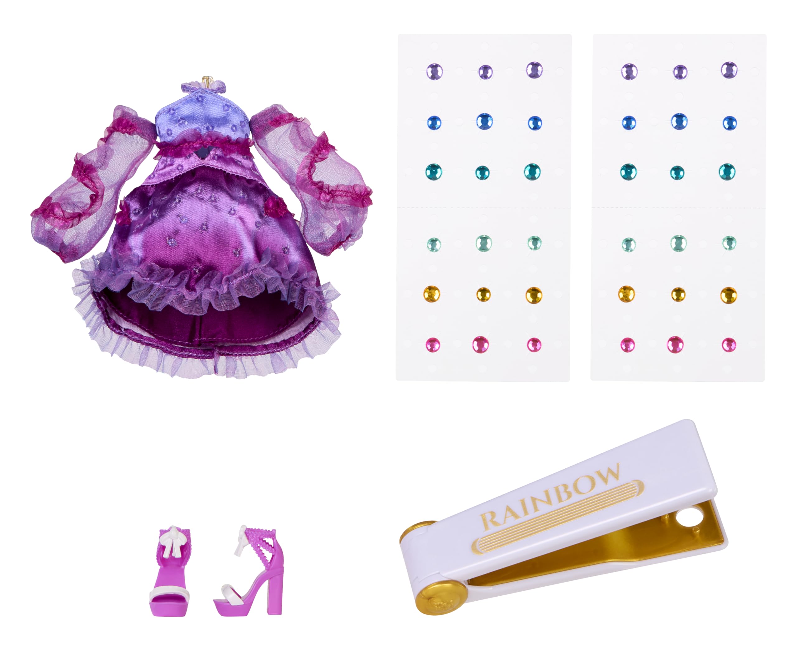 Rainbow High Be Dazzling - Noemie Violette - Bambola fashion viola da 28 cm con decori, gemme scintillanti e accessori per lo styling