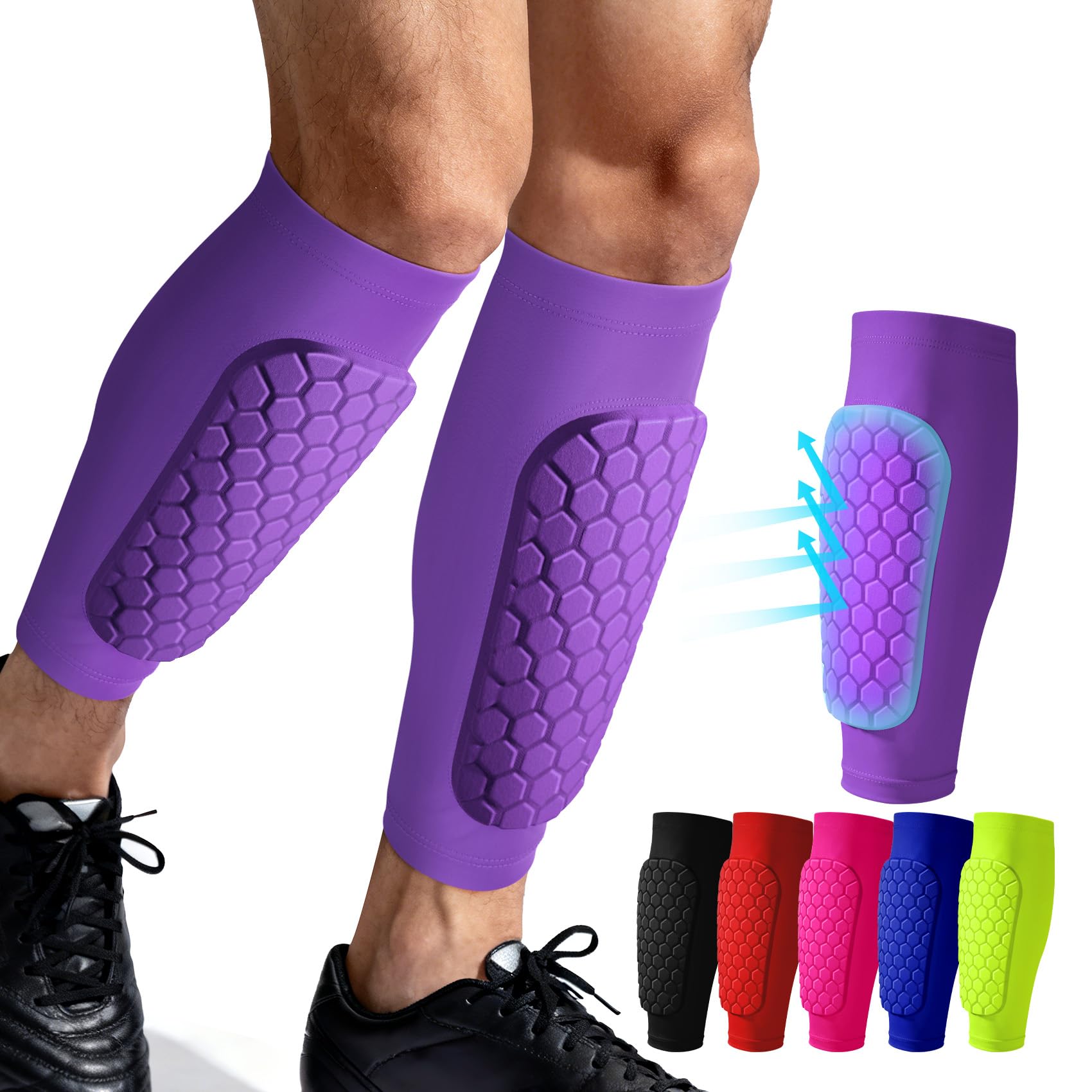 SUOSDEY Football Shin Pads Boys Kids Adults for Various Sizes and Colours, Elastic Breathable Flair Shin Pads Honeycomb Shock Absorbing Protection