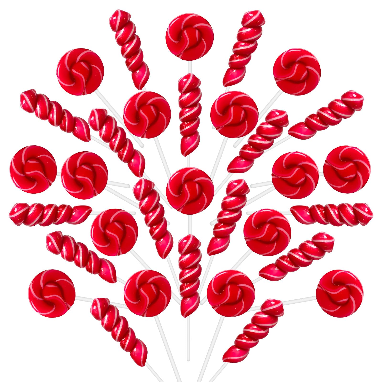 Suckers Lollipop Natural Dyes (Cranberry), 32 Pack Red and White Twist and Swirl Lollipops Candy, Individually Wrapped Candy Lollipops, Mixed Design (