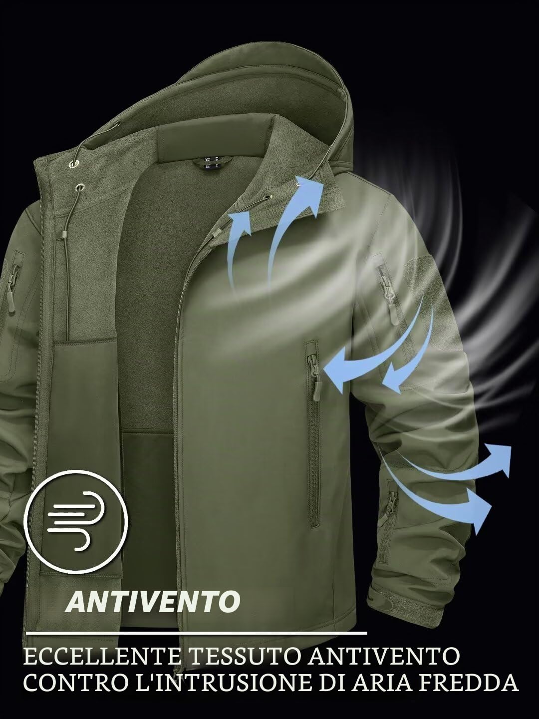 KEFITEVD Uomini Impermeabile Tattico Pile Giacche Giacca Combattimento Soft Shell Impermeabile Con Cappuccio Pieghevole Rimovibile