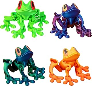 3D Magnetic Frog, 4-Piece Set of 3D Printed Magnet Frog Toys, Vibrant Frog Magnets for Refrigerator, Realistic Jointed Jumping Frogs Model Office Desk Decor, Unique Gift for Kids and Adults