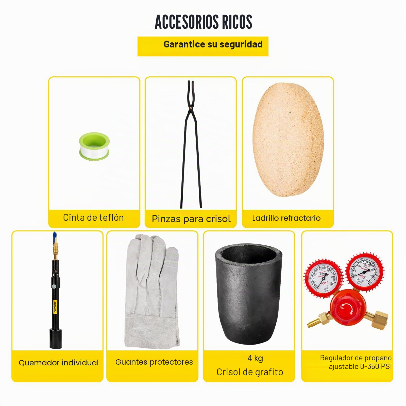 VEVOR Forja de Propano 0-350 psi Horno de Fundición Placa Laminada en Frío 4KG 10min Kit de Horno de Fundición de Metales para Bricolaje, Fábricas de Procesamiento de Joyas, Lavado de Oro, Negro