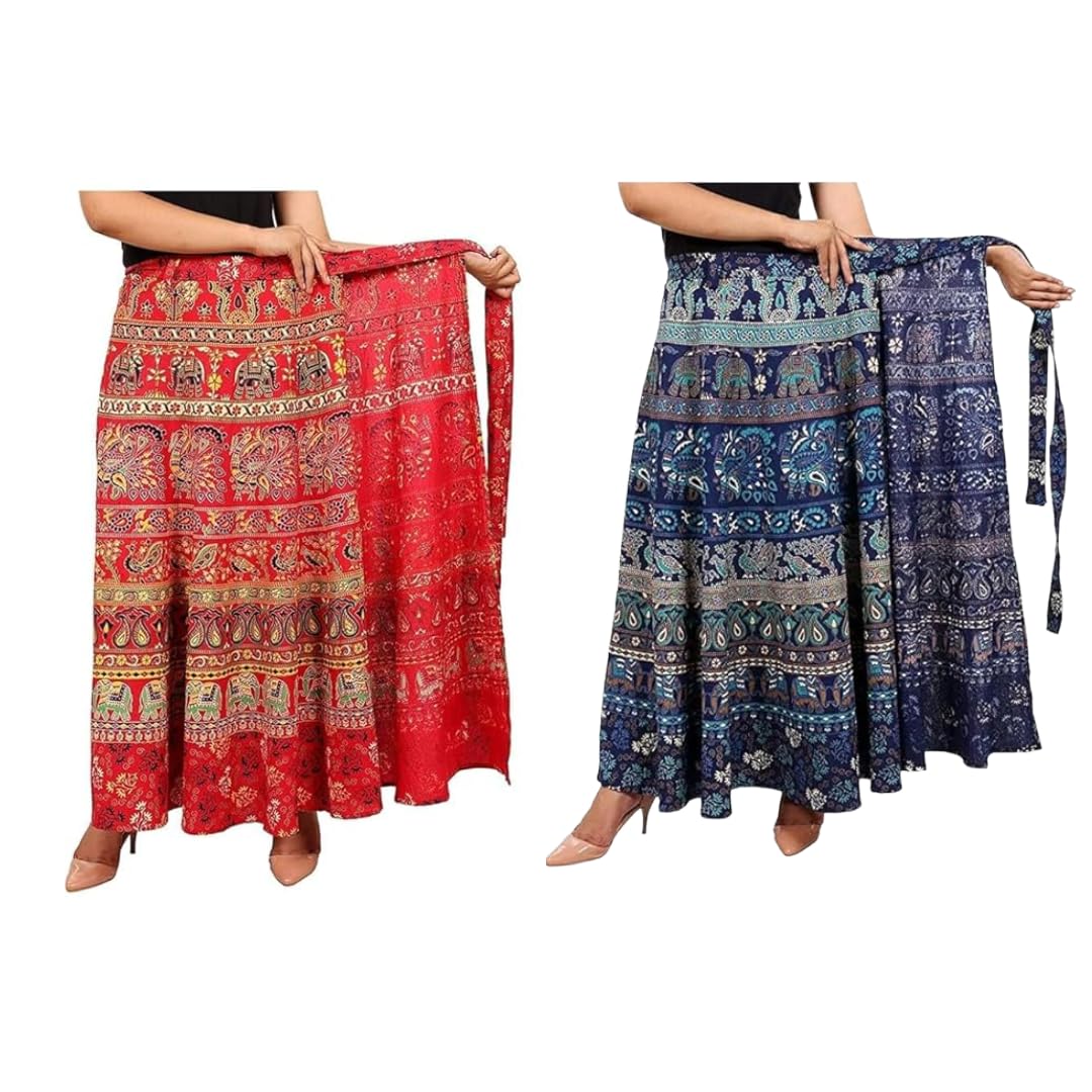 Combo Women's Cotton Jaipuri Wrap Around Maxi Skirt, Rajasthani Printed, Long Flared, Ethnic Wear (in, Alpha, XL, Regular, Combo-16)-picture-47