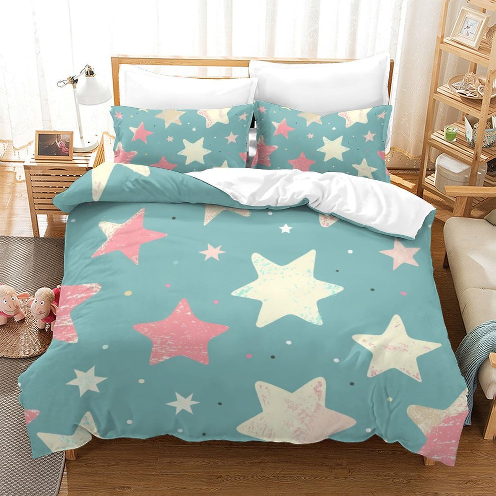 Parure de lit 3D Les Stars 220x240 cm en microfibre avec housse de couette et taies d'oreiller