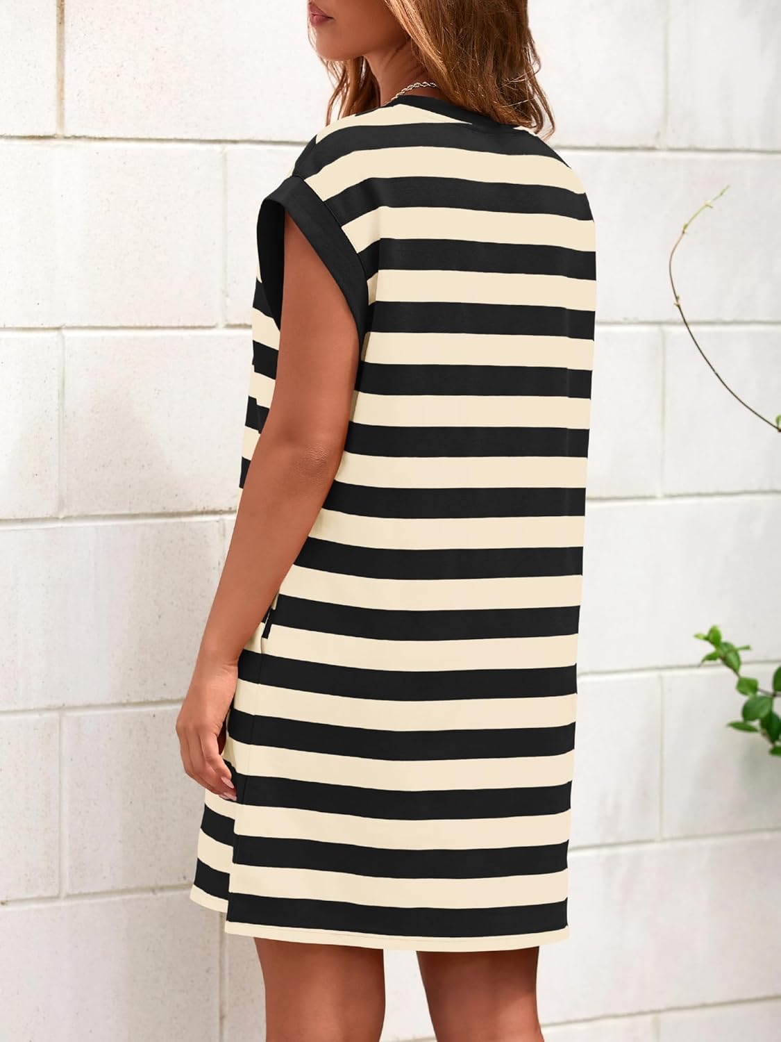 BTFBM Casual Dresses for Women 2026 Summer Striped Tshirt Short Dress Loose Cap Sleeve Beach Vacation Clothes Pockets - Image 3