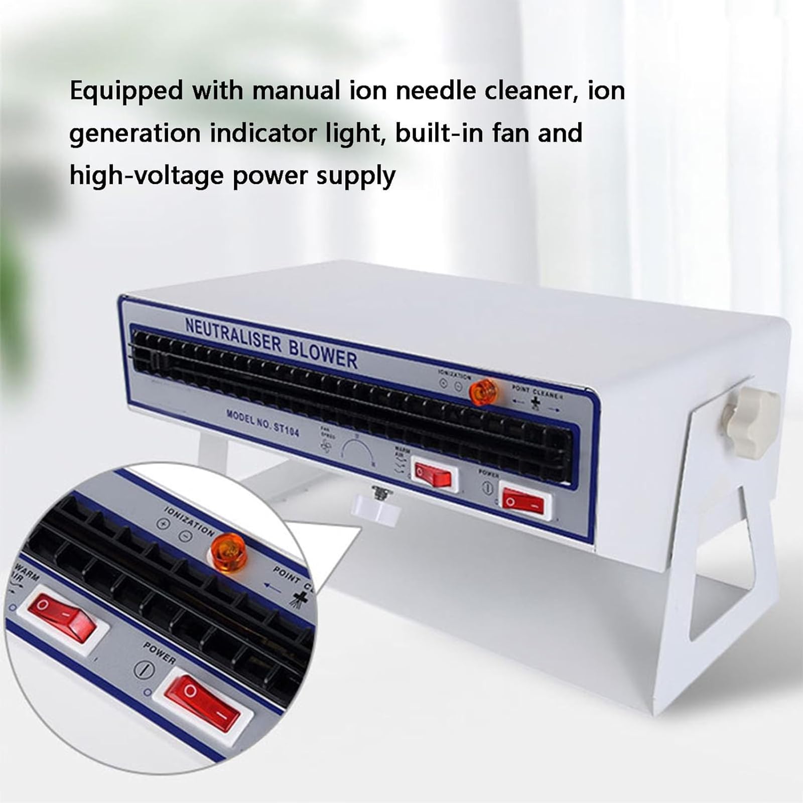 Soplador Aire Ionizante, Eliminador Estática ESD con Dispositivo Calentamiento Aire Frío, Velocidad del Viento Ajustable 100-140CFM Y Alto Equilibrio Iónico, Eliminación Eficaz del Polvo