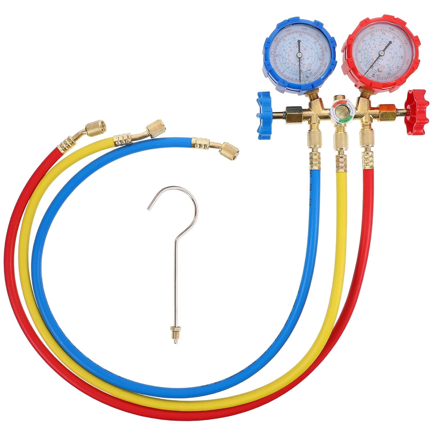 Car Air Conditioner Refrigerant Charging Hose with Refrigerating Meter, Low Pressure Ac Fluoride Gauge for Automotive HVAC Repair and Recharge