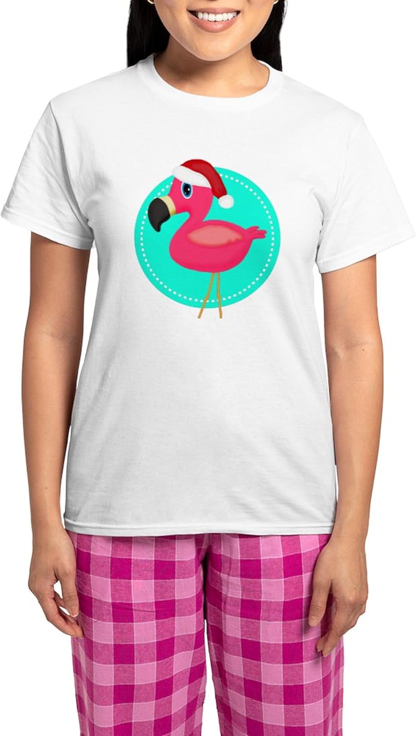 CafePress Teal Pink Christmas Flamingo Pajamas Women's Novelty Cotton Pajama Set, Comfortable PJ Sleepwear
