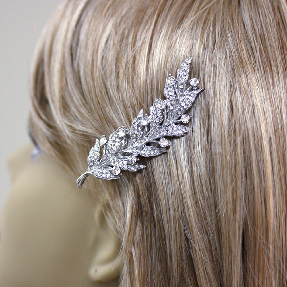 Hair Clips for Women Faux Rhinestone Leaf Hair Clips Decorative, White