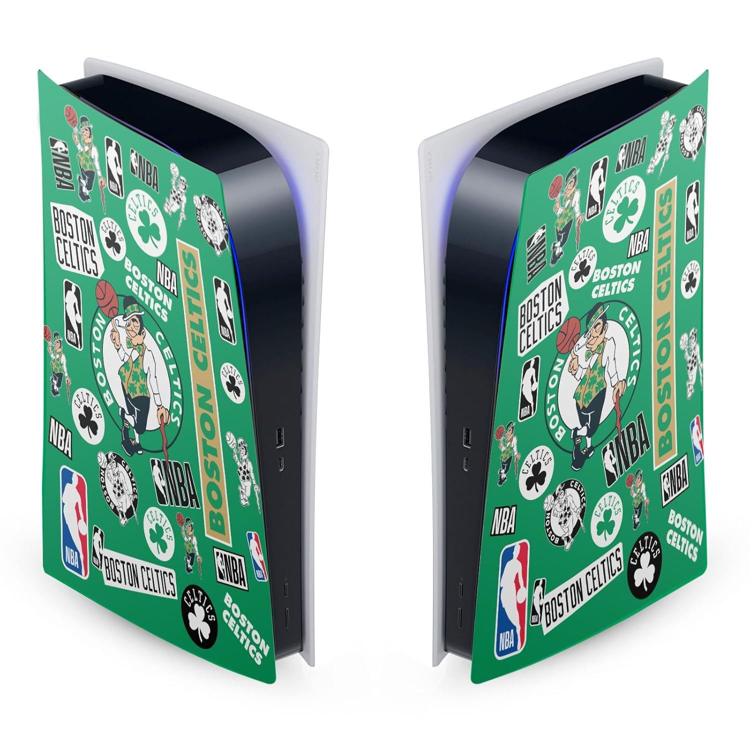 Head Case Designs Officially Licensed NBA Sticker Collage Boston Celtics Vinyl Faceplate Sticker Gaming Skin Decal Cover Compatible With Sony PlayStation 5 PS5 Digital Edition Console