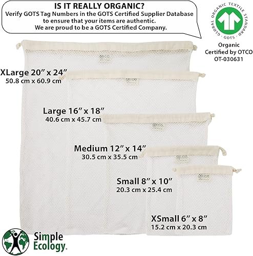 Miniatura 2 de Simple Ecology Bolsa de lavandería de malla de algodón orgánico bolsas de lavado a máquina para delicadas, lencería y prendas, paquete grande de 2