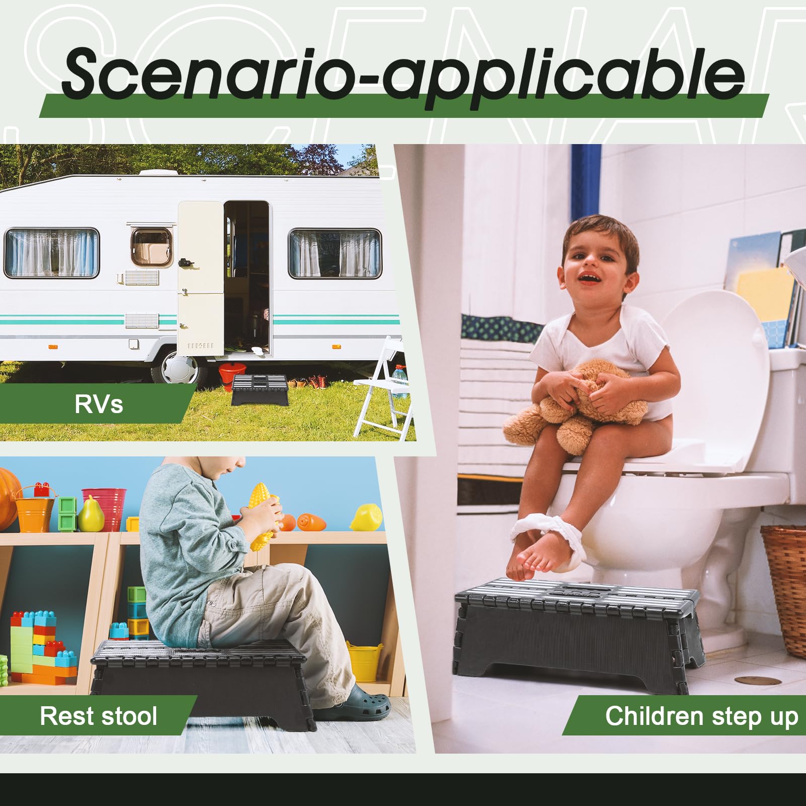 Sgabello pieghevole portatile 38x22x13 cm, sgabello pieghevole portatile step feci per cucina bagno uso da viaggio, antiscivolo sgabello pieghevole per bambini, anziani, disabili