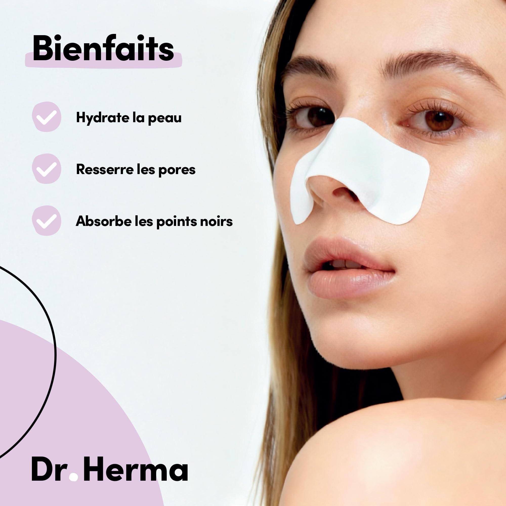 Dr Herma – Patch Nez Point Noir 2 étapes Format Nez – Purifie, Désincruste & Ressere les Pores – Patch Nasal Anti Imperfection Visage