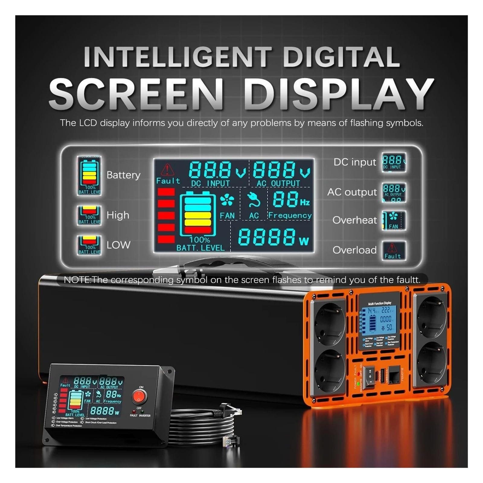 Auto Convertitore Potenza Inverter Onda Sinusoidale Per Pura Alta Potenza 8000W 10000W 12000W 24V 48V Display Esterno Presa Europea Remota Uscita Stabile Resistente