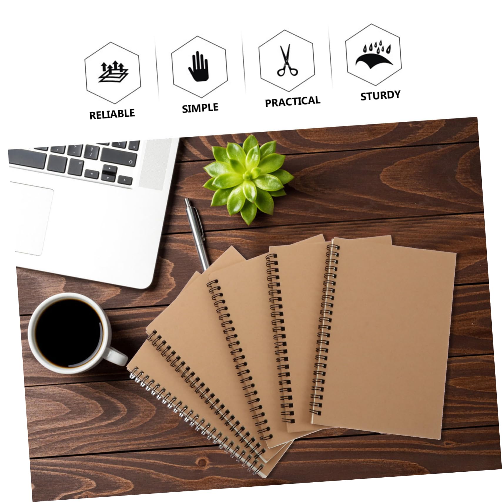 TEHAUX Quaderno Spirale in Carta Kraft Marrone 5 Pezzi Set Leggero e Facile da Trasportare Design Retrò Semplice per Pianificazione Settimanale e Scrittura Creativa