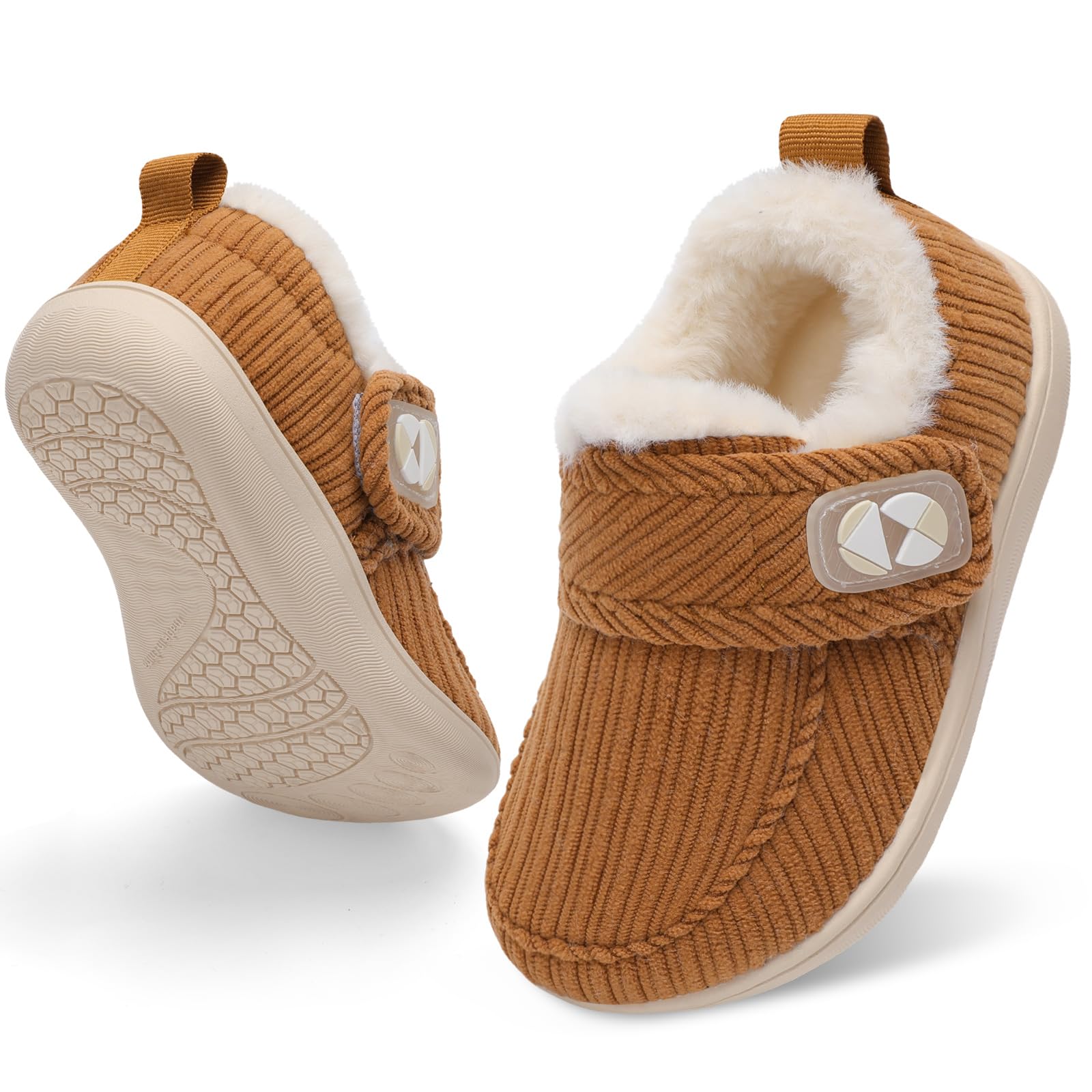 Toddler Slippers Boys Girls Fuzzy Winter House Boots Warm Soft Wide Toe Indoor Outdoor Non Slip Baby Booties Adjustable Hook Loop Kids Winter Shoes