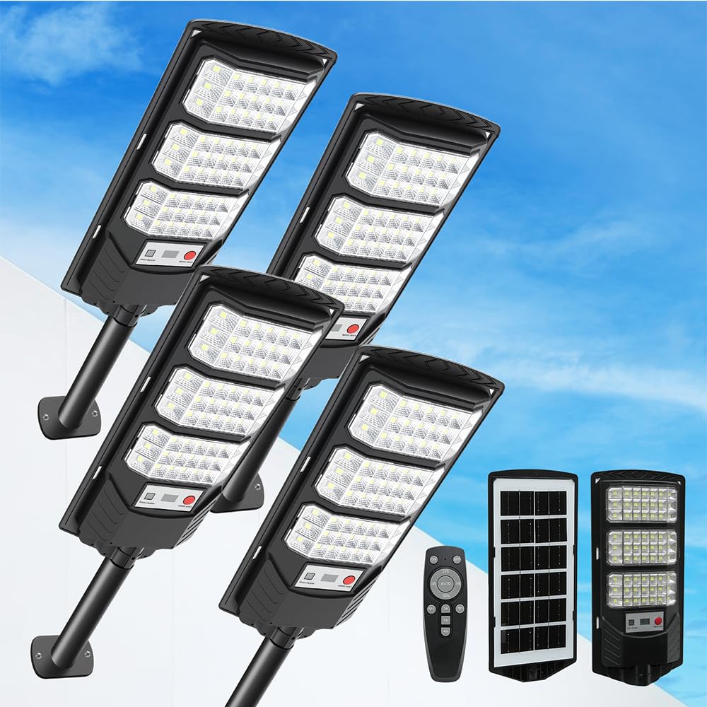 Solarlampen für Außen 4 Stück,500W LED Solarleuchte mit Bewegungssensor und Fernbedienung,Solar-Straßenleuchten für Außen IP66 Wasserdichte Solar-Wandleuchte für Garten Garage