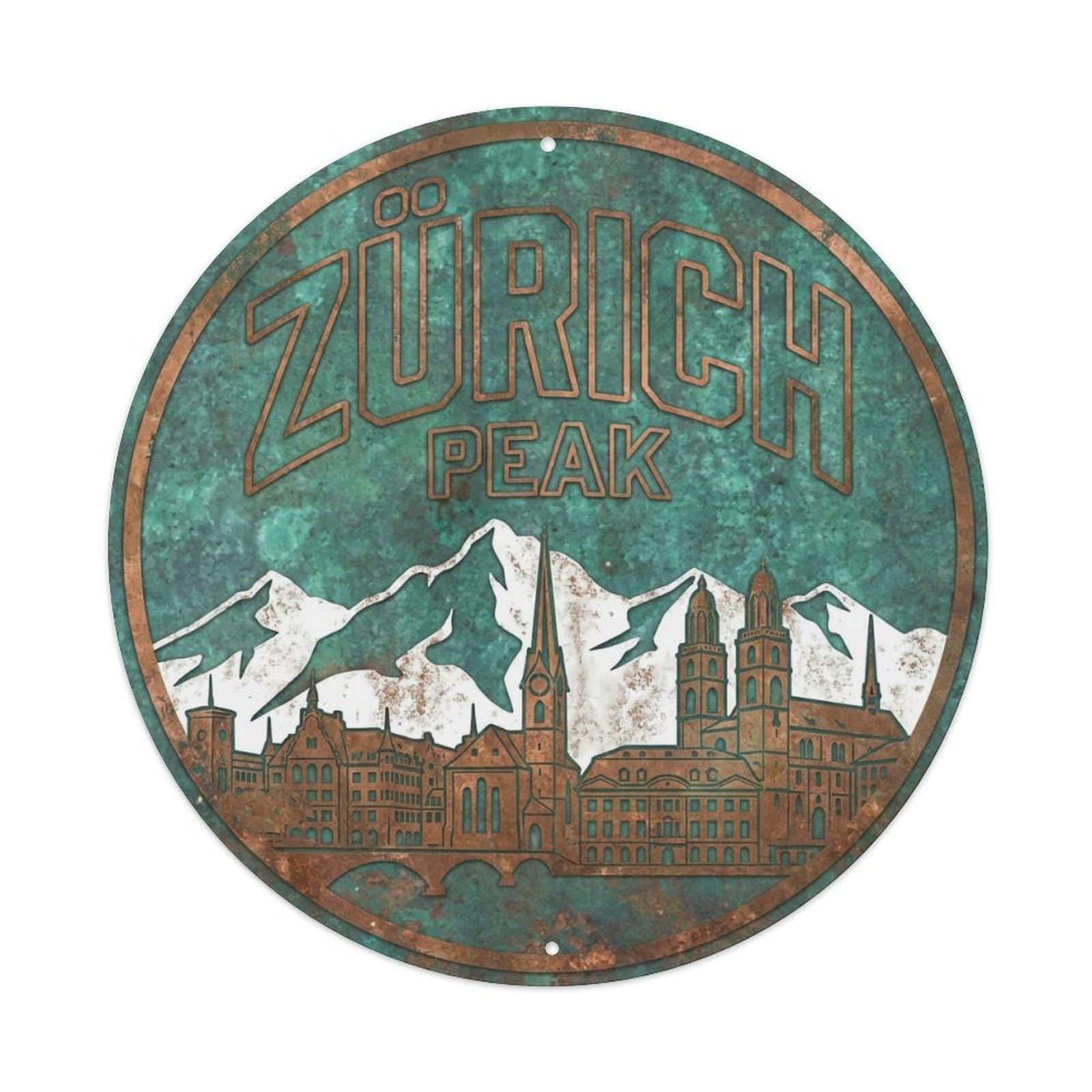 Vintage Travel Zurich Switzerland Mountain Metal Tin Sign