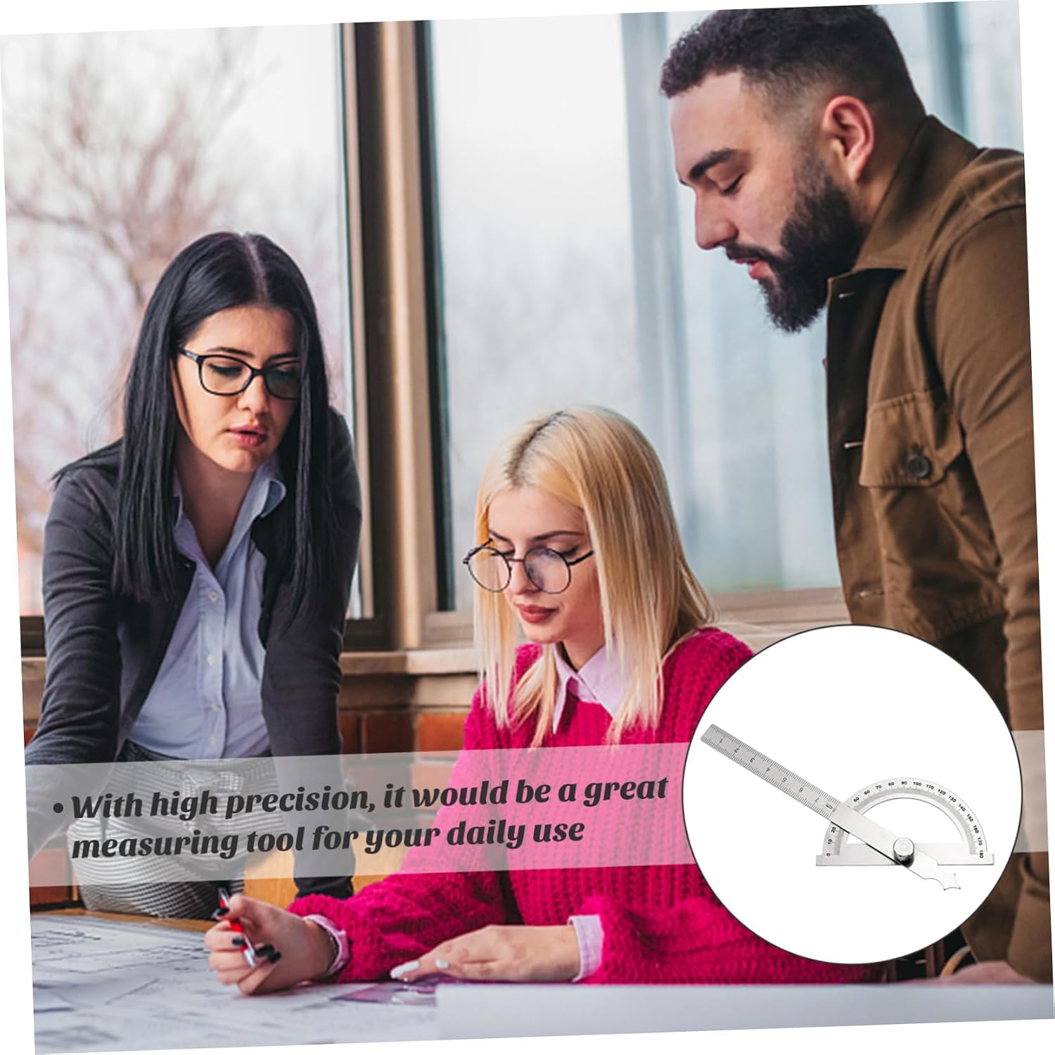 Stainless Steel Two Arm Angle Ruler Protractor 0-180 Degrees | Smooth Surface, Line Marking and Length Measurement 0-140mm, Abrasion Resistant Build, Silver Finish