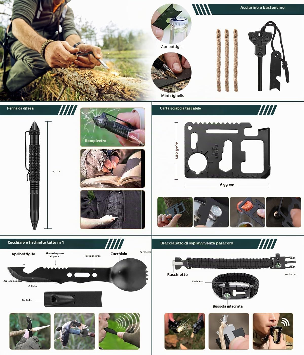 Kit di sopravvivenza, 262 pezzi attrezzi di sopravvivenza e forniture con borsa di pronto soccorso e borsa a tracolla, kit di emergenza con tenda, martello da campeggio, pala di sopravvivenza con