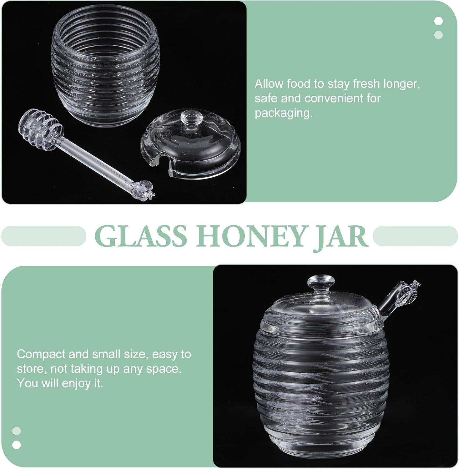Glass Honey Jar with Stirring Rod, Lid and Dipper Stick