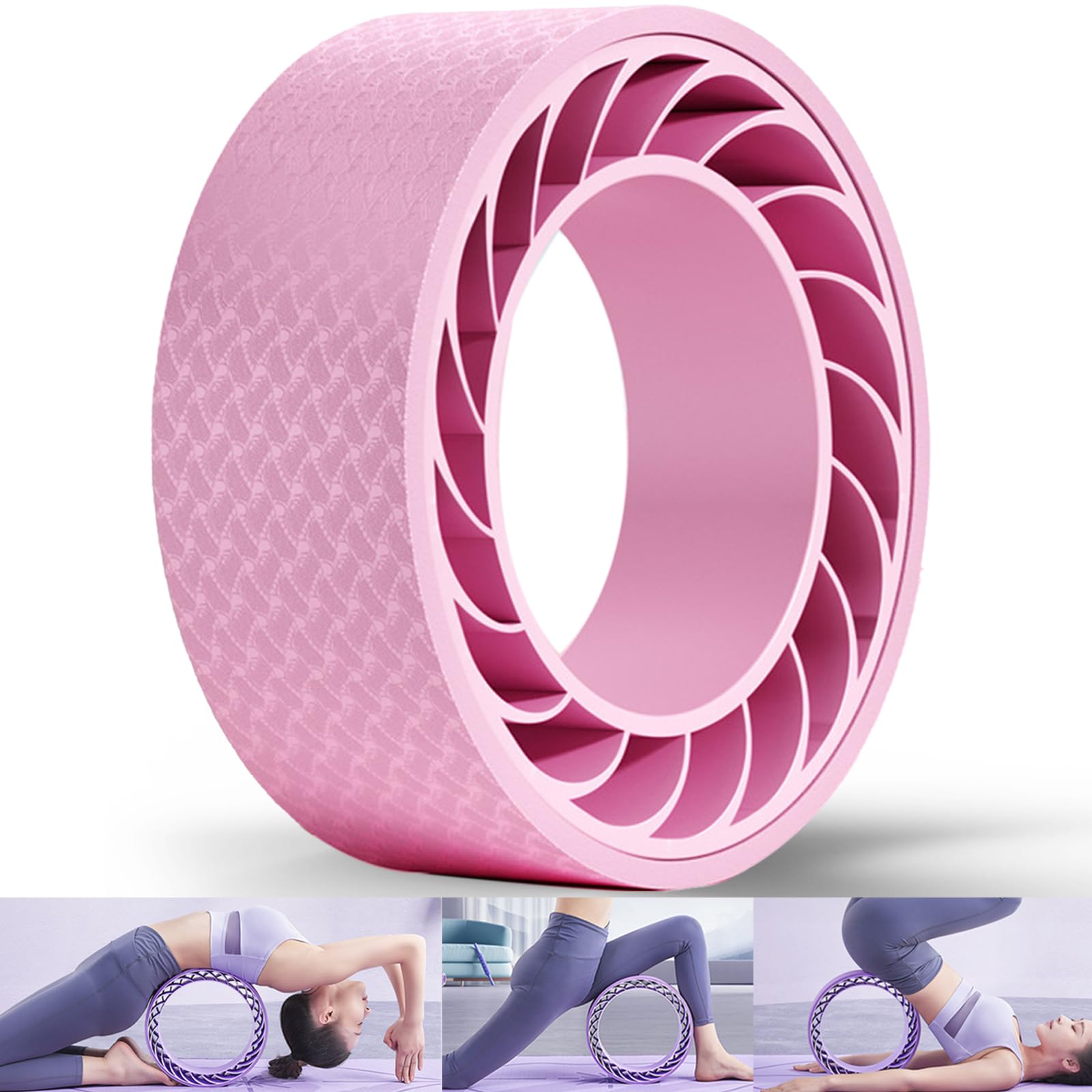 HNJZX Yoga Rings Back Roller Wheel - Fit Yoga Wheel Prop Foam Padded Back Stretcher Wheel with Center Spine Cradle - Yoga Wheel for Improving Yoga Poses, Backbends Balance Stretching Back Pain (Pink,
