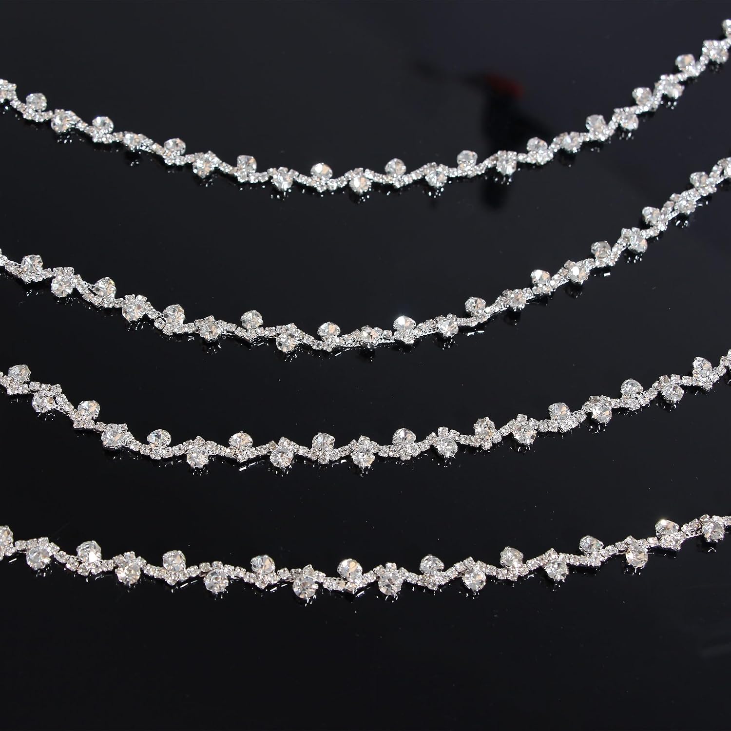 Feyarl Rhinestone Trim 3 Yards Crystal Rhinestone Chain Ribbon Applique Strips String Crafts Bling Sewing Embellishments DIY for Bag Fashion Dress Wedding Costume Shoes Jewelry Decor (0.39'' Wide)
