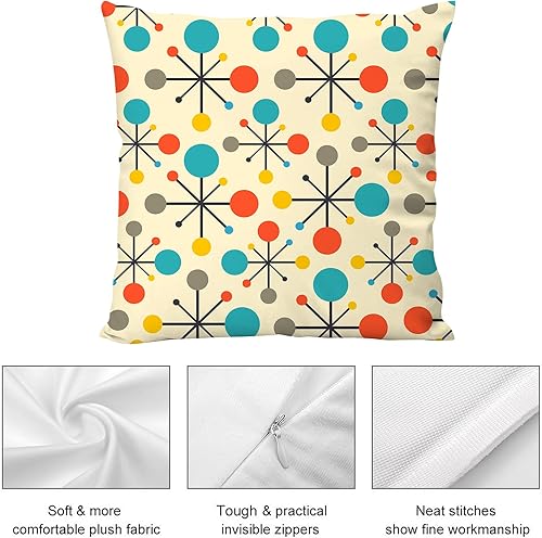 Miniatura 6 de Juego de 2 fundas de almohada atómicas modernas de mediados de siglo de 18 x 18 pulgadas, fundas decorativas retro para sofá, sala de estar, fundas