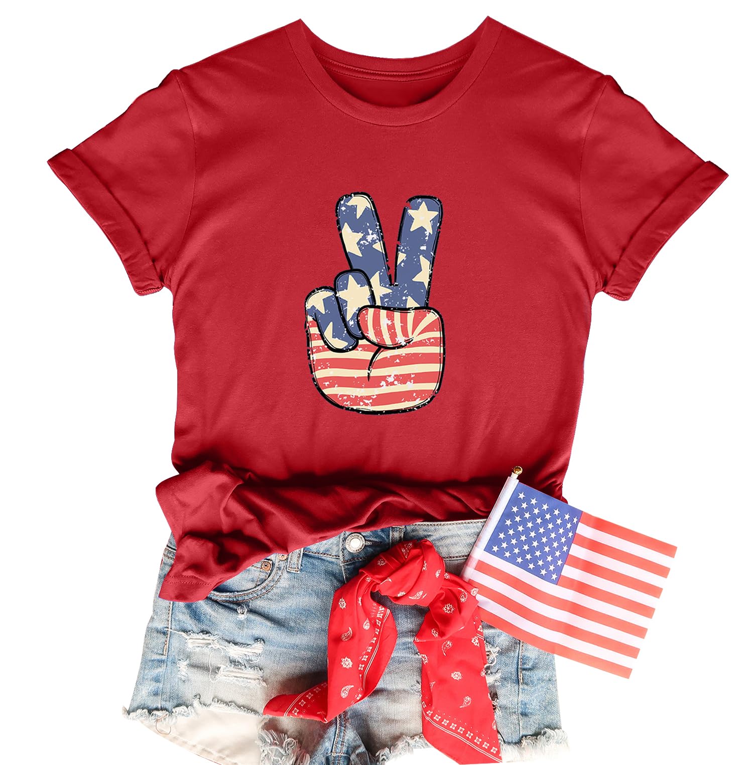 American Flag Women T-Shirt 4th of July Shirt USA Stars Stripes Graphic Short Sleeve Shirt Tops