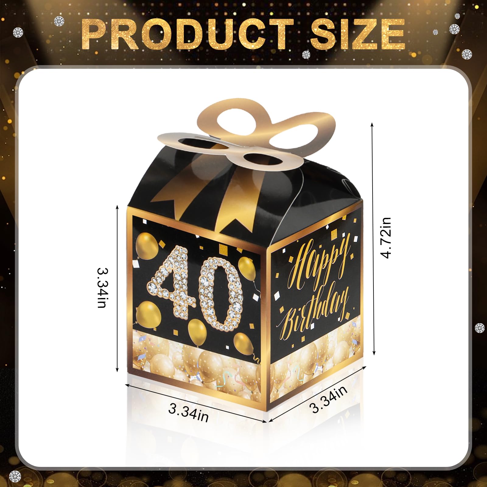 Qonmpcvu Square Boxes For Gifts, Black And Gold Decorations Box, 40th Birthday Favor Bags, 40h Party Favors Gifts Box, Favor Boxes For Party, Black And Gold Happy Birthday Bags With Candy (Black, M)
