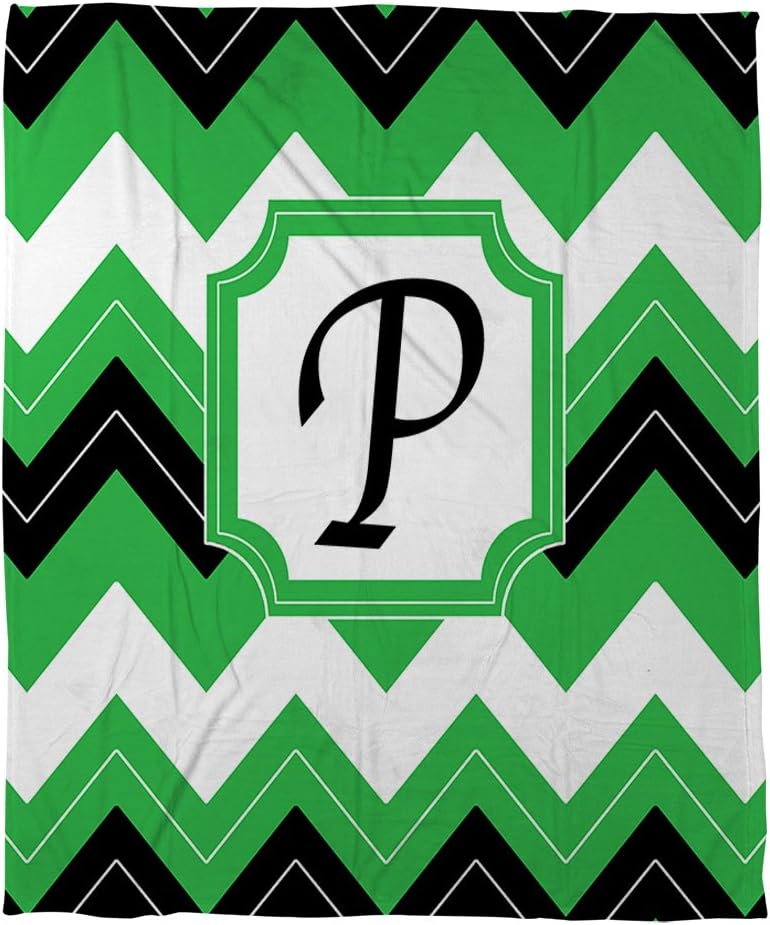 Manual Woodworkers & Weavers Coral Fleece Throw, 30 by 40-Inch, Monogrammed Letter P, Black Chevron