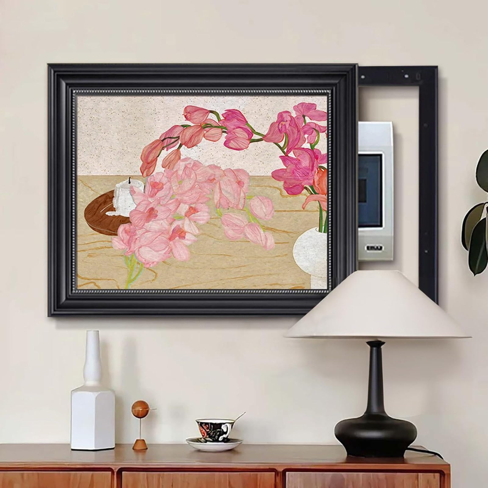 Retro Electric Panel Breaker Box Cover Decorative, No Punching Panel Cover Mid-Century - Hide Meter Electric Living Room Art Picture(Pink,55 * 45cm/21.7 * 17.7in)