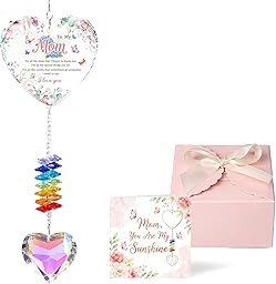 Mom Suncatcher from Daughter Son - Mother's Day Heart Crystal Gift for Mom - Cadeau Fête des Mères - Gift Box & Greeting Card Included