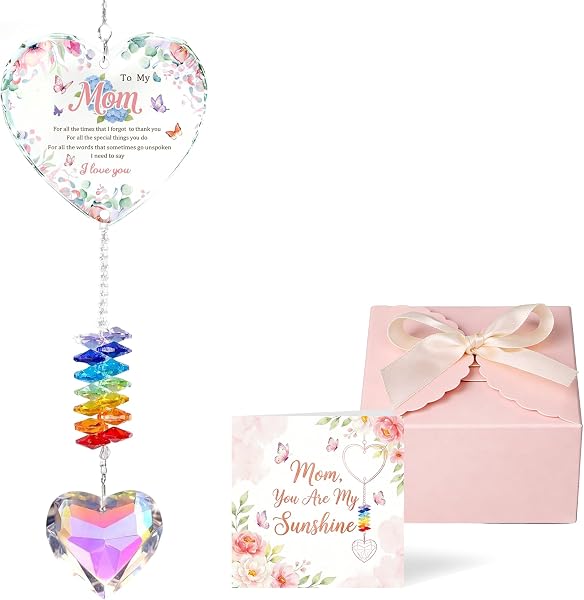 Mom Suncatcher from Daughter Son - Mother's Day Heart Crystal Gift for Mom - Cadeau Fête des Mères - Gift Box & Greeting Card Included - 1