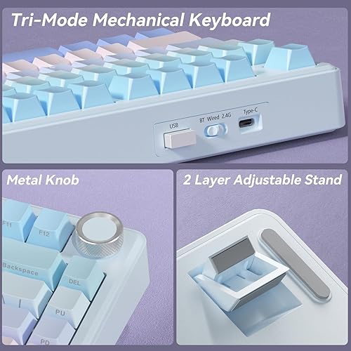 Miniatura 7 de SOLAKAKA Teclado mecánico inalámbrico A75 75%, teclado para juegos intercambiable en caliente con perilla multifunción y RGB, teclado cremoso