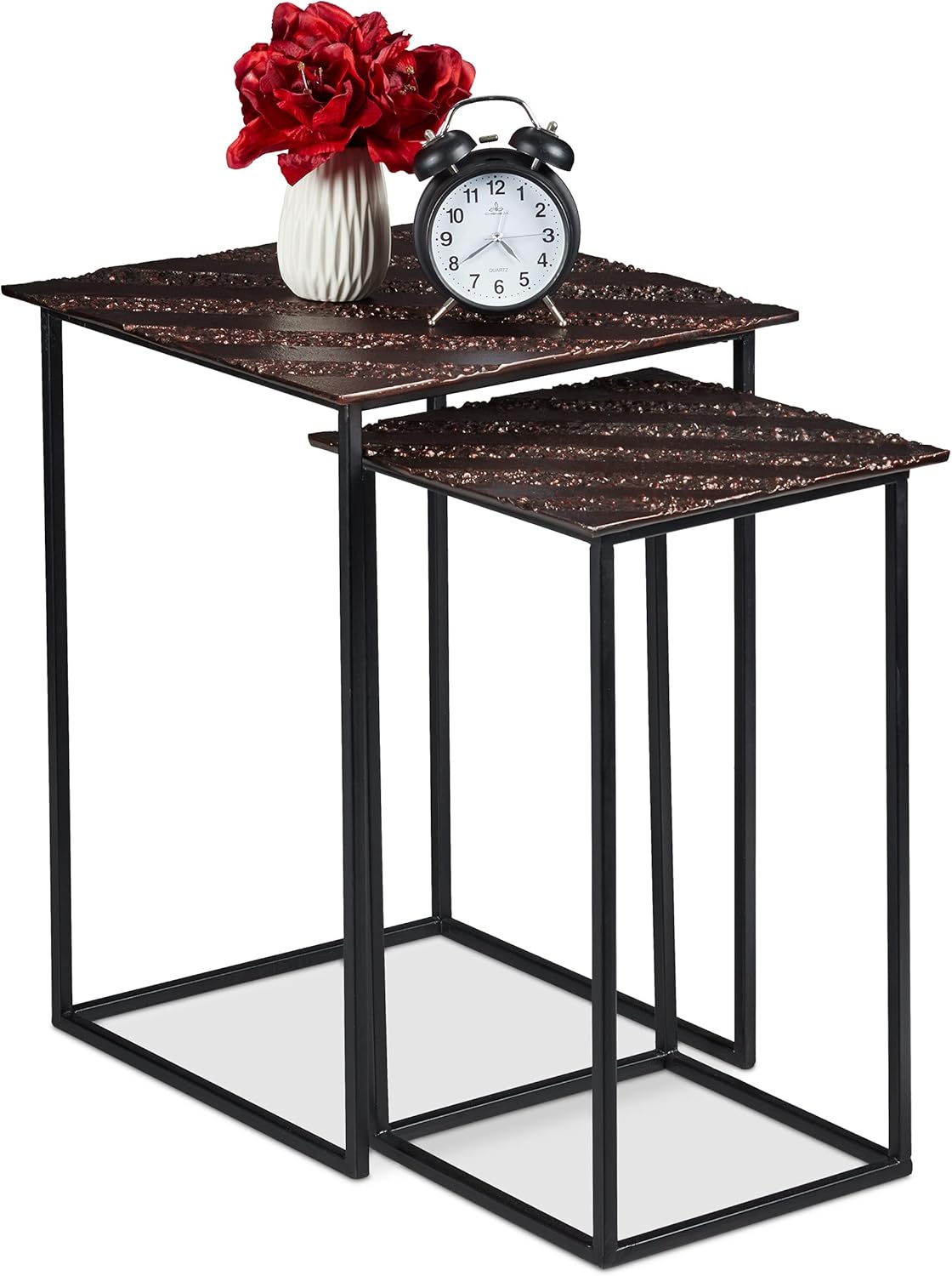 Set 2 Tavolini Sovrapponibili Relaxdays Design Scandinavo - Bianco, 48x60cm E 40x40cm, Gambe In Legno - Foto 10