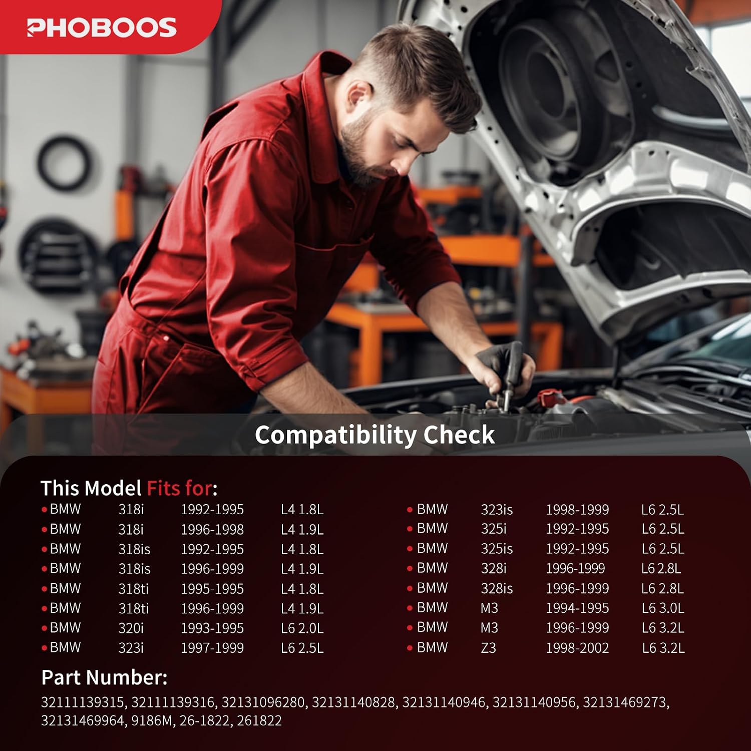 PHOBOOS Hydraulic Power Steering Rack and Pinion Assembly Compatible with BMW 318i 1992-1998, 318is 1992-1999, 318ti 1995-1999, 320i 1993-1995, 323i(is), 325i(is), 328i(is), M3, Z3, Ref.26-1822
