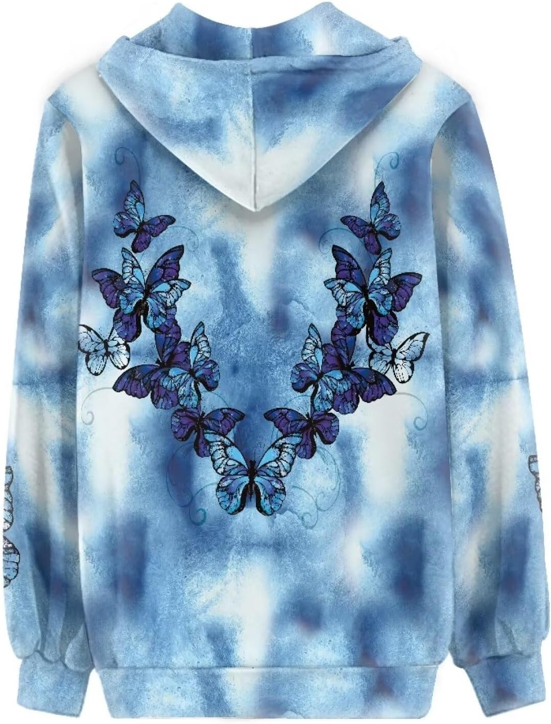 HUIACONG Butterfly Zip Up Hoodie for Women Sports Shirt M Girls Hooded Pullover E-Girl 90S Sportswear Jacket Blue Fog Clothing Thin Breathable Jumper