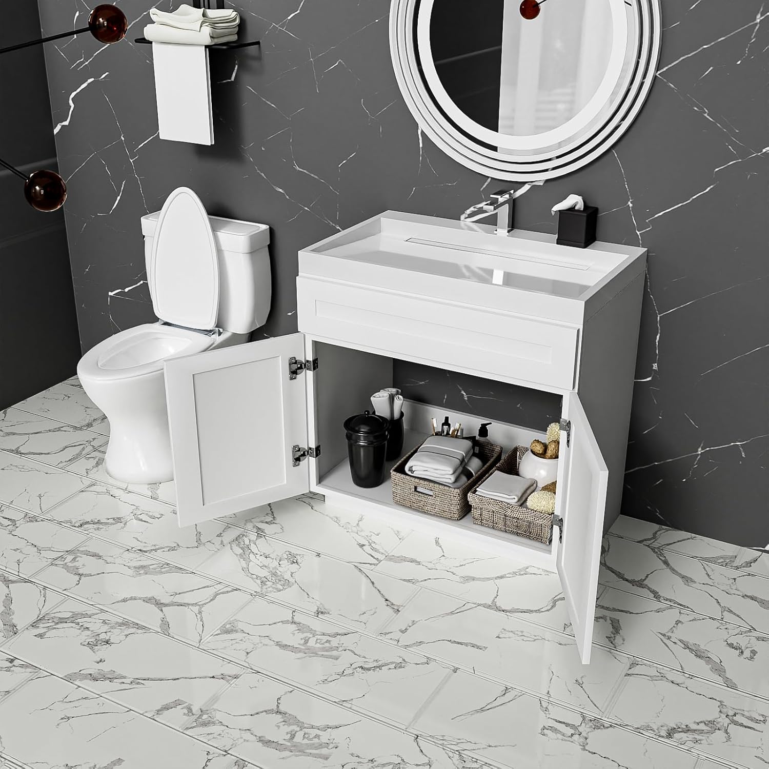 KitchenMan 36 Inch Bathroom Vanity Unassembled Bathroom Sink Cabinet and Vanity for Bathroom, Bedroom, Kitchen, White (Handles and Sink Basin Not Included)