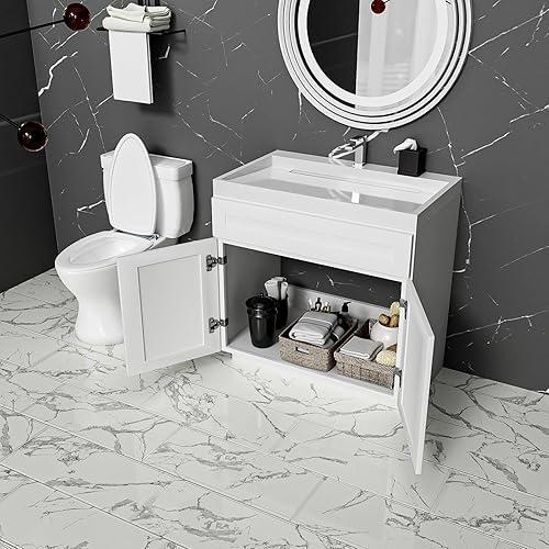 Miniatura 5 de KitchenMan Mueble de baño de 24 pulgadas sin parte superior y lavabo, armario de almacenamiento de baño sin ensamblar con 2 puertas no incluye asas,