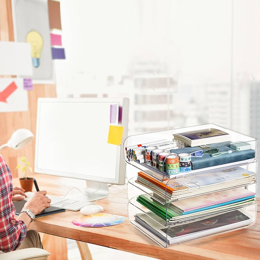 Stackable Clear Paper Trays Holder - Purilit Design Desktop
