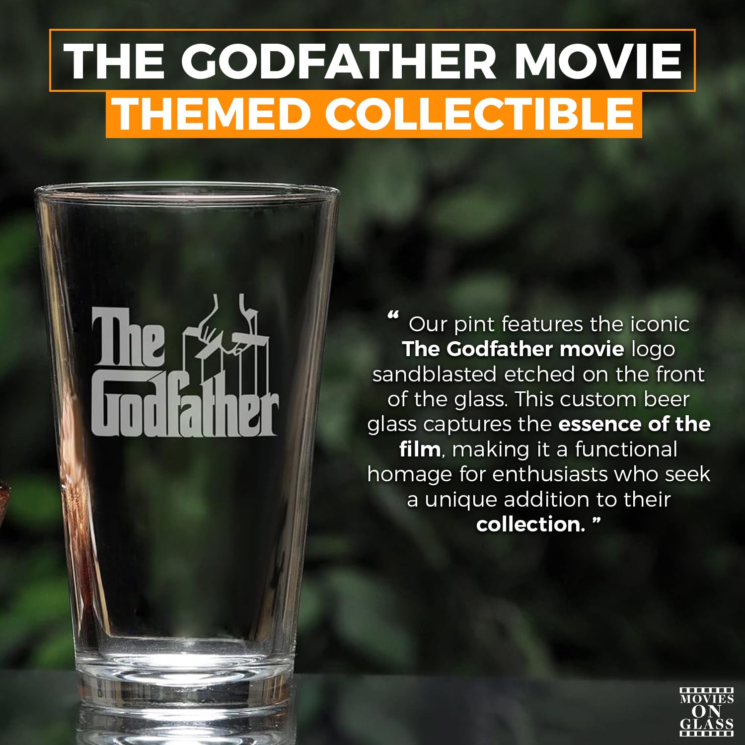 The Godfather Etched Pint Beer Glass - Officially Licensed, Premium Quality, Handcrafted Glassware, 16oz. - Perfect Collectible Gift for Movie Lovers, Birthdays & Special Occasions