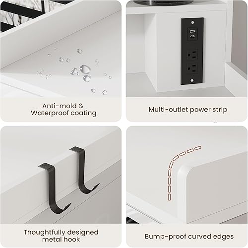 Miniatura 7 de Encimera mejorada de 2 niveles para lavadora y secadora con toma de corriente, encimera grande de lavandería de 54 pulgadas de ancho x 27.6 pulgadas
