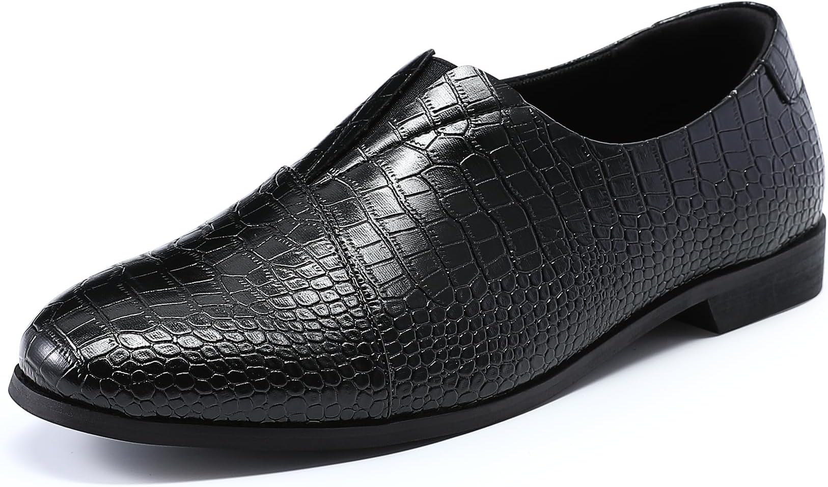 Mens Dress Shoes Retro Crocodile Print Slip On Loafers Business Casual Wedding Party Shoe
