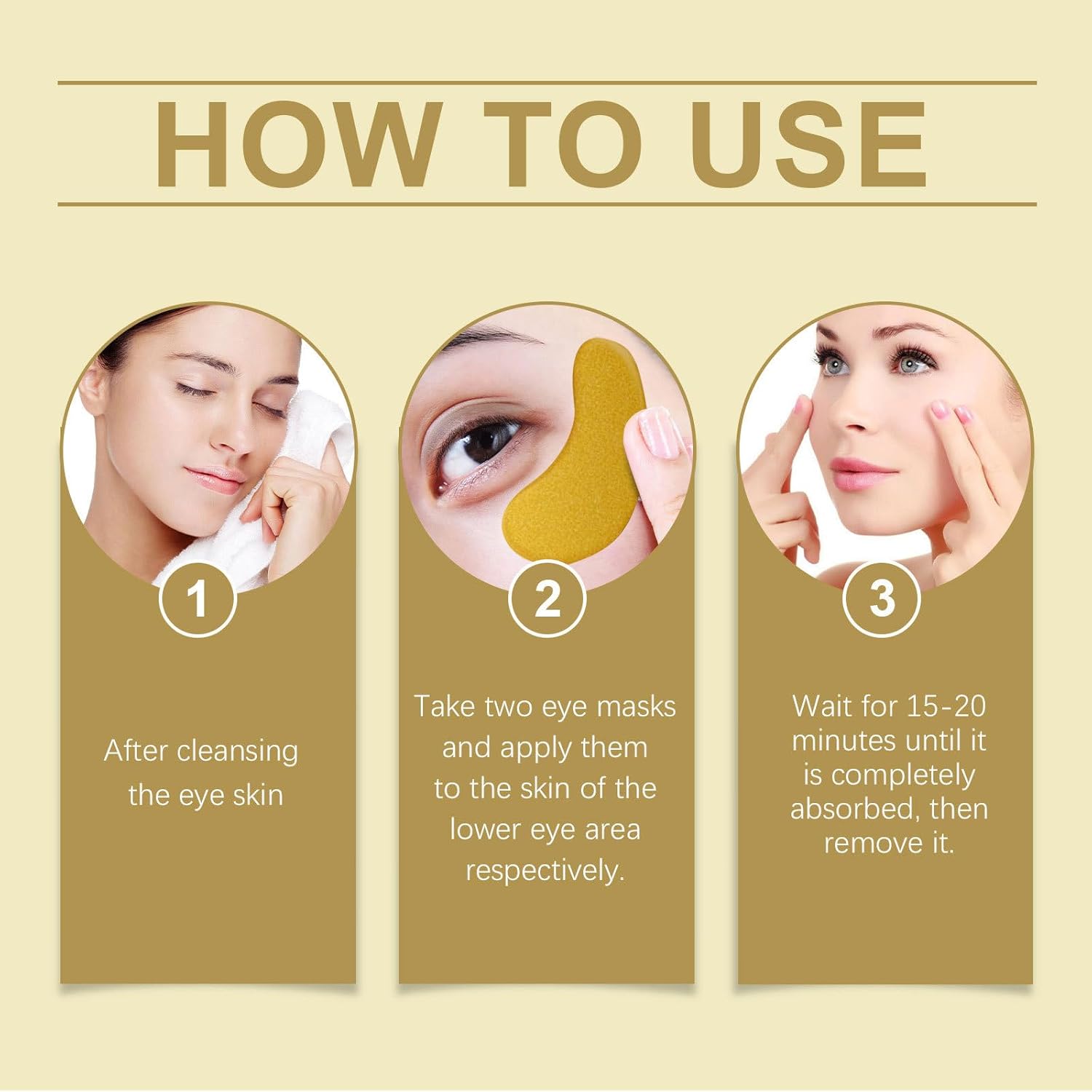 24K Under Eye Patches Gold Collagen Eye Mask, 60 Pairs Hydrogel Under Eye Patches with Hyaluronic Acid, Anti-Aging Treatment for Dark Circles, Puffiness and Fine Lines