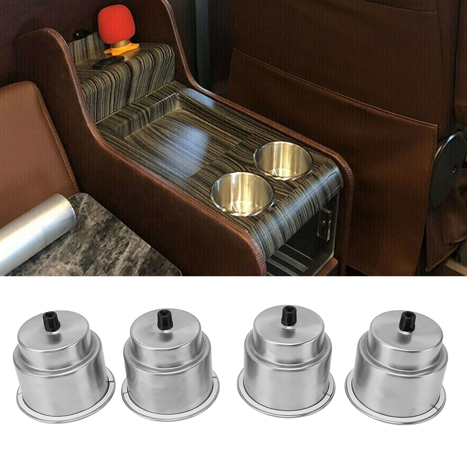 4 Edelstahl Becherhalter mit Ablauföffnung Universell für Boot Auto Wohnmobil Robuste Halterung aus 304er Edelstahl und Gummi Geräuschreduzierende Cup Holder Inserts
